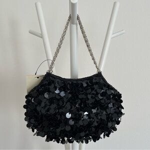 Vintage Y2K 90s Retro Black Sequin Embellished Mini Micro Bag Purse NWT